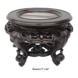 Chinese Hand Carved Chicken Feather Wood Marble Top Display Stand - Storage And Organization