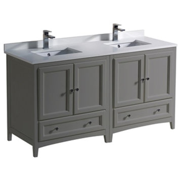 Fresca Oxford 60" Gray Traditional Double Sink Bathroom Cabinets With Top/Sinks