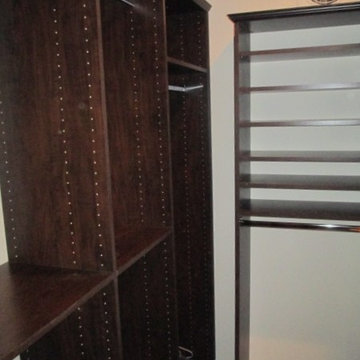 Chocolate Pearwood long narrow master walk in closet