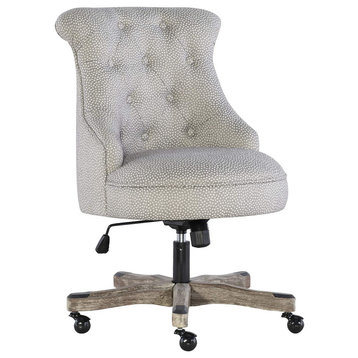 Contemporary Office Chair, Cushioned Seat With Button Tufted Back, Grey