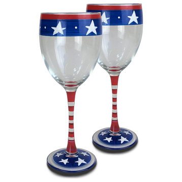 Stars and Stripes Wine Glass Patriotic Collection, Set of 2
