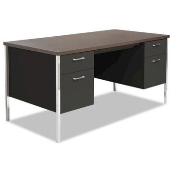 Double Pedestal Steel Desk, Metal Desk, 60Wx30Dx29-1/2H, Mocha/Black