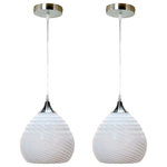 Unbranded - Ripple Hand Blown Glass Pendant Brushed Nickel Finish, White Opaque, Pack of 2 - Ripple Hand Blown Glass Pendant Lights - pack of 2, White Opaque - Jade Glass. up to 80 inch long, Adjustable hard wire cord. Great for room with 8 ft./9 ft. ceiling height. UL Listed. Bulb not included. Easy-to-install. Caution: please read before purchase: each product is individually mouth-blown and hand finished by skilled craftsmen. Each product is therefore unique in its shape and coloring. Minor color and shape variations are possible. Breakage-proof package: we guarantee free replacement for any damaged product. Ideal to hang with Incandescent (40-Watt maximum) /LED (up to 150-Watt equivalent) bulb above kitchen island, table, entryway, hallway, bedroom, dining room, can be used in high and sloped ceiling.