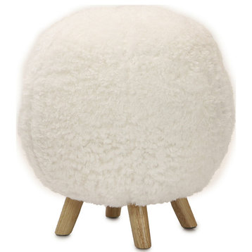 19" Seat Height Plush Pouf Ottoman, White With 4 Spindle Legs Furniture