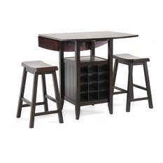 Reynolds Black Wood 3-Piece Modern Drop-Leaf Pub Set With Wine Rack