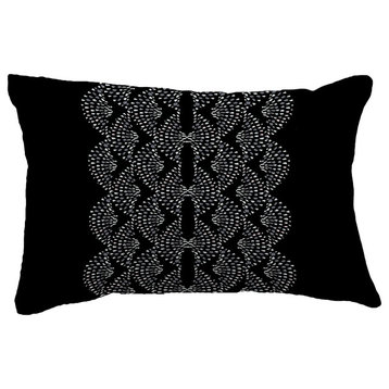 Dotted Focus Geometric Print Throw Pillow With Linen Texture, Black, 14"x20"