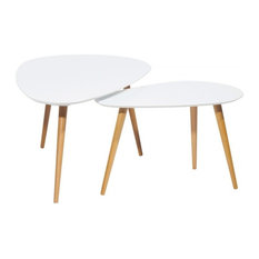 White and Oak Oval Nesting Coffee Tables, Set of 2