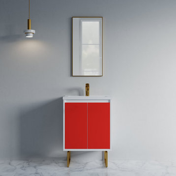 Dello 24" Single Bathroom Vanity Set With Rectangle Legs, Red