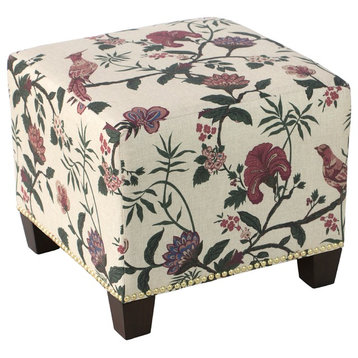 Quinn Square Nail Button Ottoman, Shaana Holiday Red