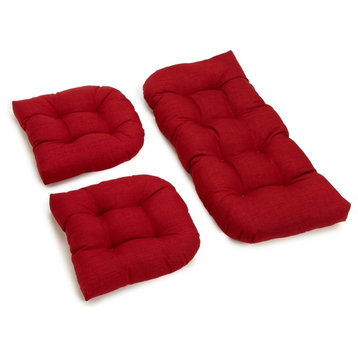 U-Shaped Spun Polyester Tufted Settee Cushion Set, Set of 3, Cherry
