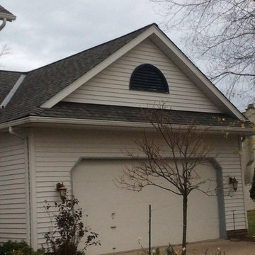 Landmark TL HD colonial slate. Siding removed from dormers and chimney chase. Th
