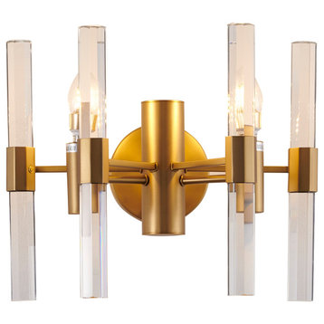 Brass Metal Frame Wall Sconce, Clear Crystal Rod