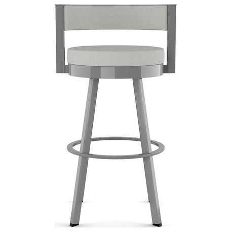 Amisco Browser Swivel Counter and Bar Stool, Light Grey Polyester / Metallic Grey Metal, Counter Height
