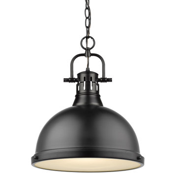 Duncan 1 Light Pendant, Chain, Black With A Matte Black Shade
