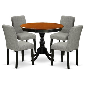 AMAB5-BCH-06 - Dining Table and 4 Shitake Linen Fabric Chairs - Black Finish
