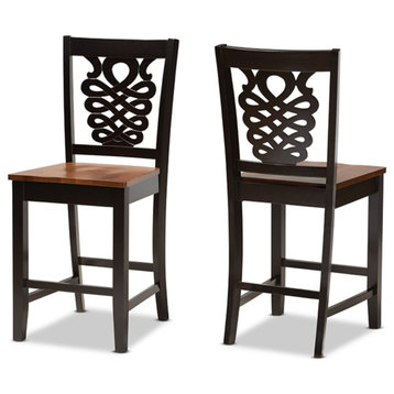 Two-Tone Dark Brown and Walnut Brown Finished Wood Counter Stool, Set of 2