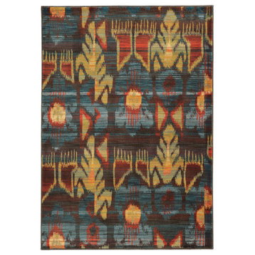 Casa Tribal Charcoal and Blue Rug, 6'7"x9'6"