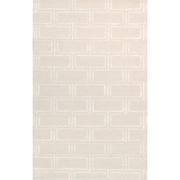Edgy Hand-Tufted Bsilk and Wool Area Rug, 7' 9" X 9' 9", Ivory