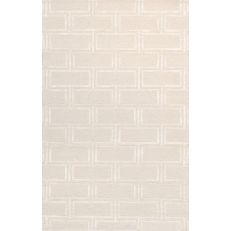 Edgy Hand-Tufted Bsilk and Wool Area Rug, 7' 9" X 9' 9", Ivory