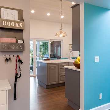 A mudroom just off the kitchen