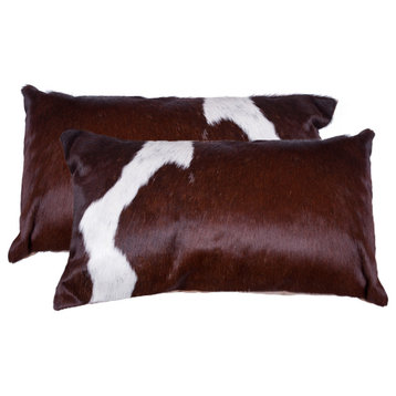 HomeRoots 12" x 20" x 5" Chocolate And White, Cowhide Pillow 2-Pack