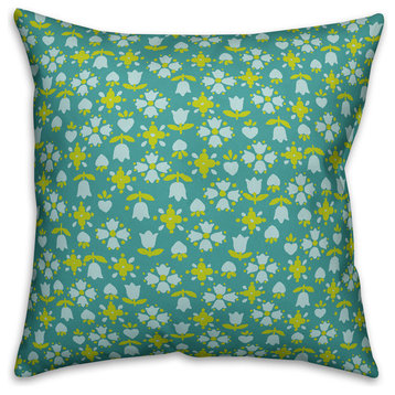 Tulip Pattern, Blue Outdoor Throw Pillow, 16"x16"