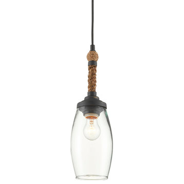 Hightider 1-Light Pendant in French Black with Natural Rope