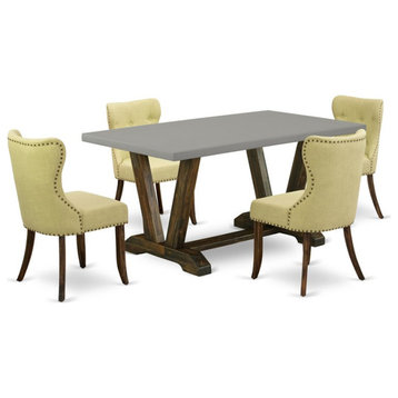 East West Furniture V-Style 5-piece Wood Dining Set in Jacobean Brown/Limelight