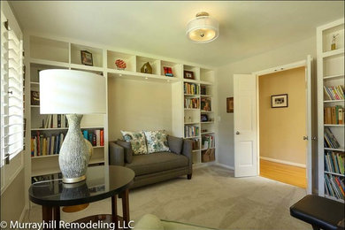 Study room - contemporary built-in desk study room idea in Portland