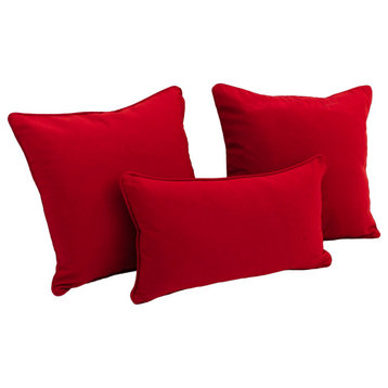 Double-Corded Solid Twill Throw Pillows With Inserts, Set of 3, Red