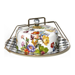 Flower Market Enamel Cake Carrier - White | MacKenzie-Childs - Serving Dishes And Platters