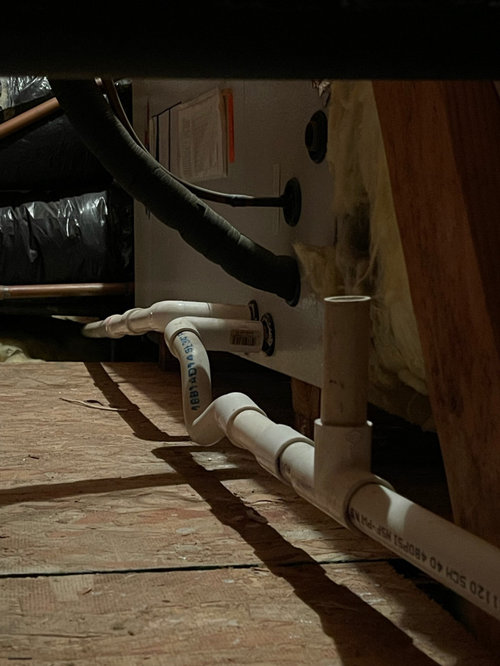 Condensate Lines correct? Secondary leaking into tub after flush…