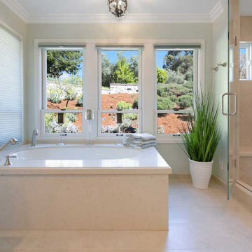 Corner Shower Includes Built-In Shower Bench