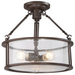 Quoizel - Quoizel BCN1716WT Three Light Semi-Flush Mount, Western Bronze Finish - The Buchanan Collection evokes a sense of strength and style. The Western Bronze finish is a rich matte and the arms are comprised of long, rectangular links holding the piece together. The clear seedy glass adds a touch of elegance to the simplistic framework. Bulbs Not Included, Number of Bulbs: 3, Max Wattage: 100.00, Bulb Type: A19, Power Source: Hardwired