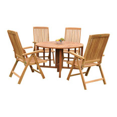 5-Piece Outdoor Teak Dining Set, 48" Round Butterfly Table, 4 Marley Arm Chairs