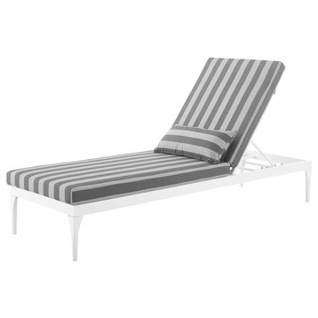 Modern Outdoor Lounge Chair Chaise, Fabric Metal Steel, White Gray