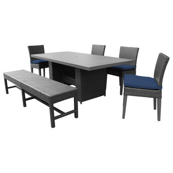 Belle Rectangular Outdoor Patio Dining Table With 4 Chairs and 1 Bench Navy