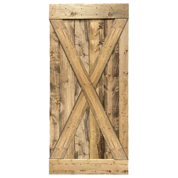 Stained Solid Pine Wood Sliding Barn Door, Weather Oak, 36"x84", X Series
