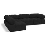 Meridian Furniture - Ames Boucle Fabric L-Shaped Modular Sectional, Black, 4-Piece: 2 Armless Chair, 2 Corner Chair - Introduce a touch of modern sophistication to your living area with the exquisite Ames Boucle Fabric Sectional. With plush black boucle fabric and unique design, it will elevate the visual appeal of your living space. This elegant and captivating sectional can be mixed and matched with other pieces from the collection to create an endless array of stunning looks. So, get ready to transform your living area into an inviting and stylish haven with the Ames Boucle Fabric Sectional.
