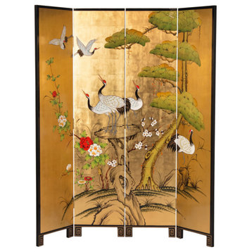 6' Tall Gold Lacquer Room, Cranes