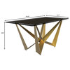 LeisureMod Nuvor Dining Table With Rectangular Top and Gold Steel Base, Black/Gold, 55 Inch
