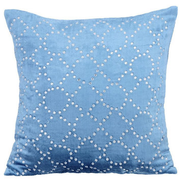 Blue Decorative Pillow Covers 22"x22" Velvet, Aqua Blue Velvet Crystal