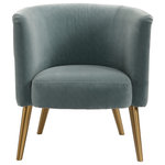 Uttermost - Uttermost Haider Gray Accent Chair 23480 - This Stylish Barrel Chair Features A Plush Diamond Button Tufted Outside In A Luxurious Slate Blue Velvet Lined With Antique Brass Nail Head Trim, On Metal Tapered Dowel Legs Finished In Brushed Brass. Seat Height Is 19".