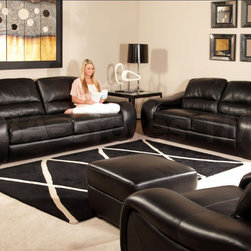 SOHO 4 PC Sofa Set in Black Semi-Aniline Italian Leather Match - Living Room Furniture Sets