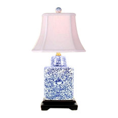 Porcelain Blue and White Twisted Lotus Tea Caddy Lamp 18"