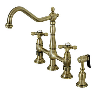 Vintage Kitchen Bridge Faucet, 2 Handles Design With Sprayer ...