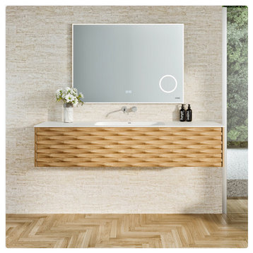 Eviva Oahu 55" Wall Mount Oak Vanity With Solid Surface Integrated Sink