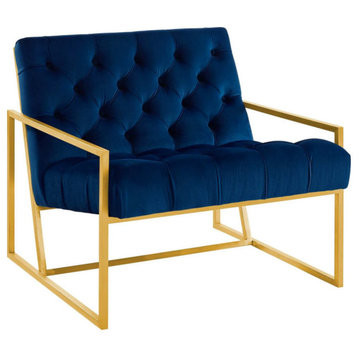 Mimi Navy Gold Stainless Steel Performance Velvet Accent Chair