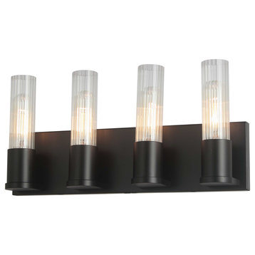 TBE-174W-MB 4 Light Incandescent Vanity, Matte Black w/ Clear Fluted Glass