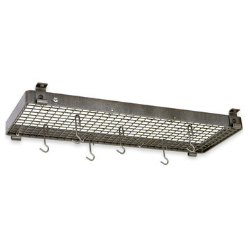 Handcrafted 36" Rectangle Flush Mounted Ceiling Rack w 12 Hooks Hammered Steel
